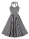 Black 1950s Vertical Stripes Halter Dress