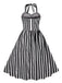 Black 1950s Vertical Stripes Halter Dress