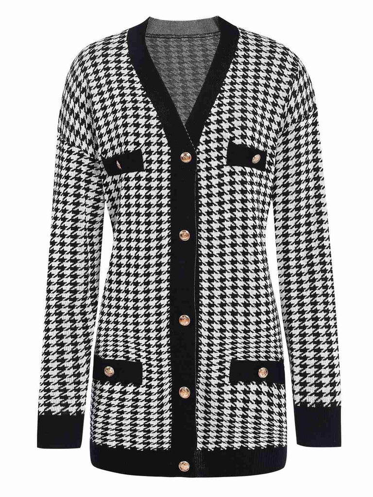 Black 1950s Houndstooth Checkerboard Coat