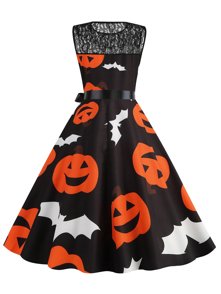 1950s Halloween Lace Patchwork Sleeveless Dress