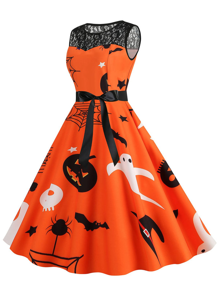 1950s Halloween Lace Patchwork Sleeveless Dress