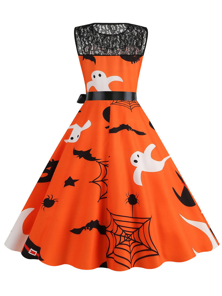 1950s Halloween Lace Patchwork Sleeveless Dress