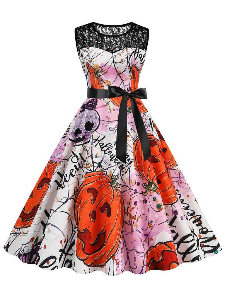 1950s Halloween Lace Patchwork Sleeveless Dress