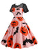 Pink 1950s Halloween Pumpkin Bats Lace Dress