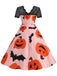 Pink 1950s Halloween Pumpkin Bats Lace Dress