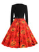 Orange Red 1950s Halloween Petal Neck Pumpkin Dress