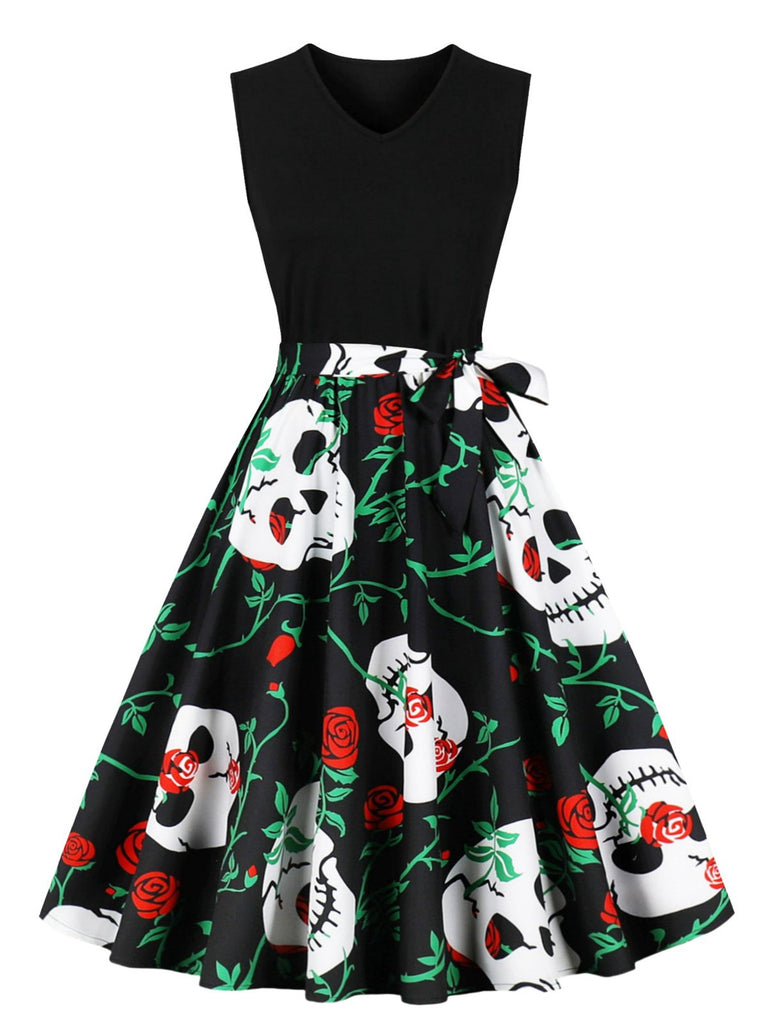 1950s Halloween Patchwork Belt Swing Dress