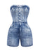 1950s Button Strapless Smocking Denim Romper