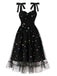 Black 1950s Shoulder Tie Stars Mesh Dress