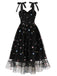 Black 1950s Shoulder Tie Stars Mesh Dress