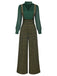 2PCS 1940s Satin Puff Sleeve Blouse & Glen Plaid Overall Pants