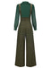 2PCS 1940s Satin Puff Sleeve Blouse & Glen Plaid Overall Pants