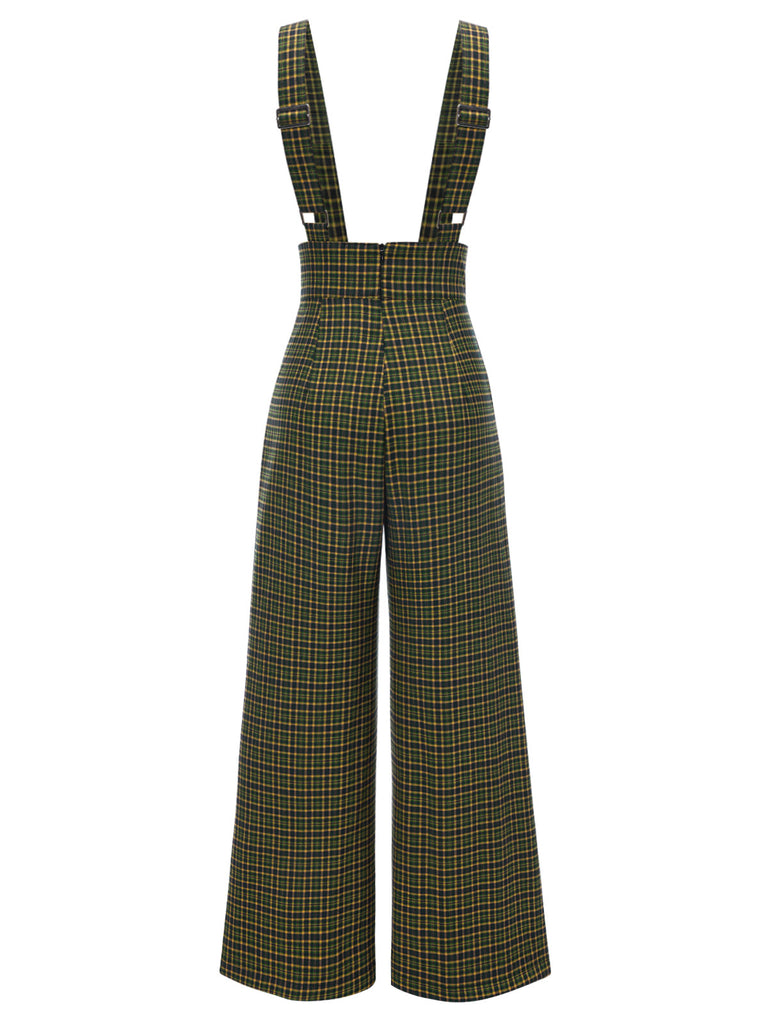 Gray 1940s Glen Plaid Buttoned Overall Pants