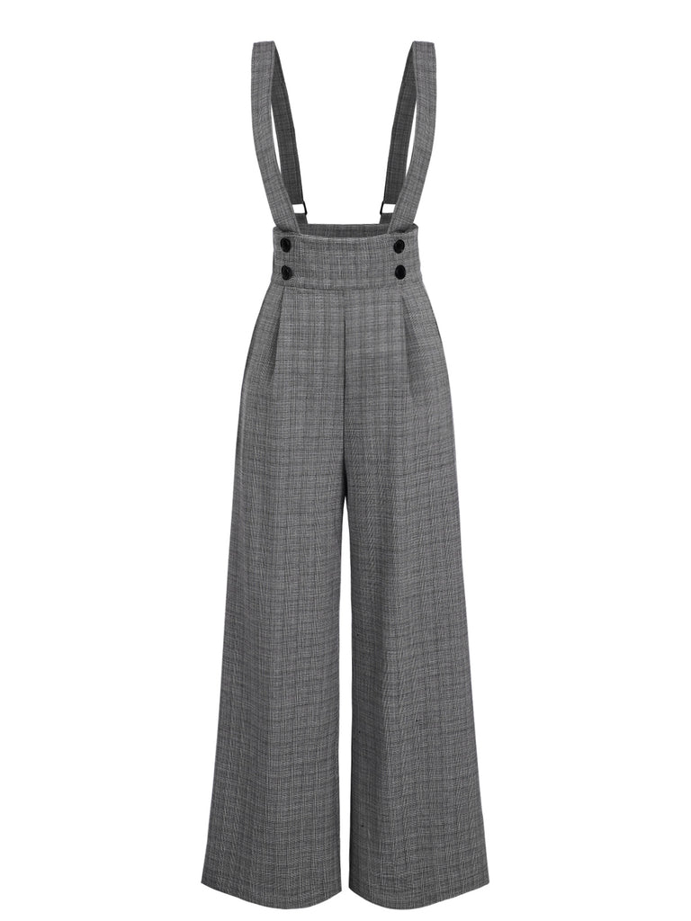 [Pre-Sale] Gray 1940s Glen Plaid Buttoned Overall Pants