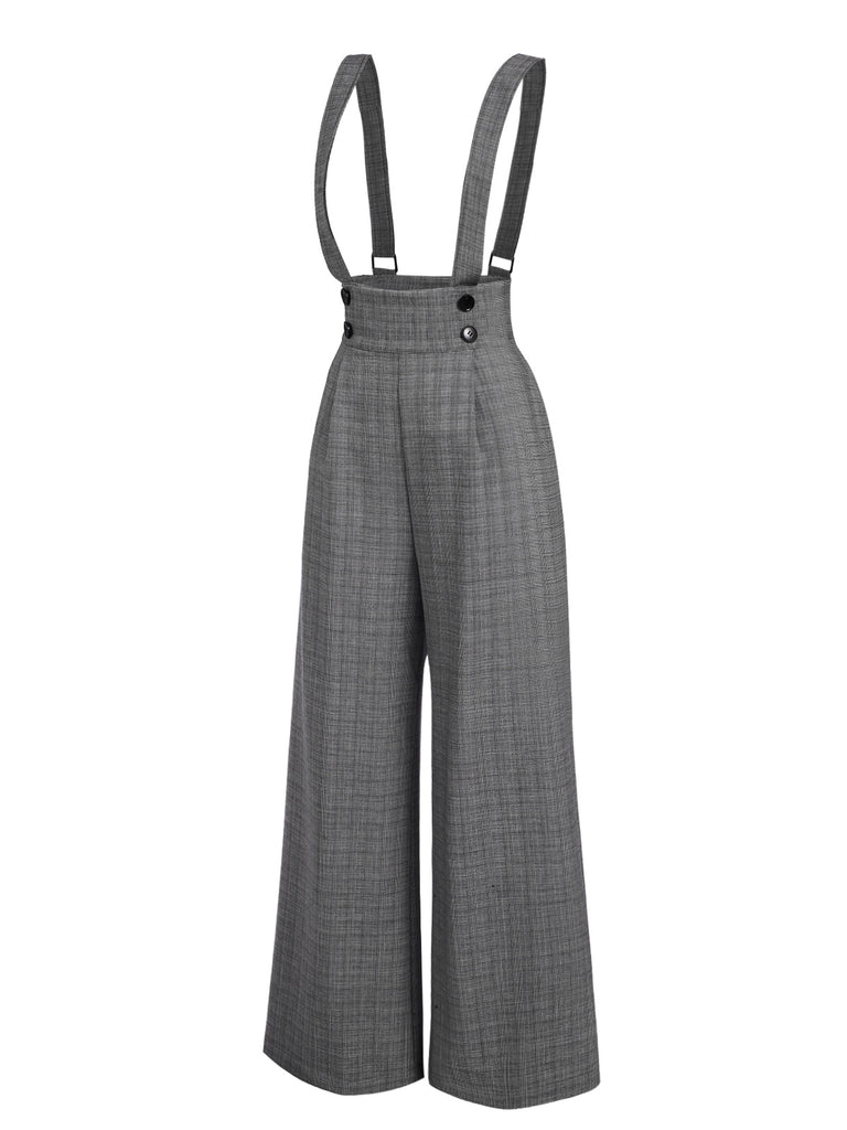 [Pre-Sale] Gray 1940s Glen Plaid Buttoned Overall Pants