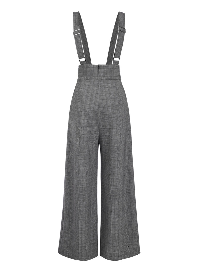 [Pre-Sale] Gray 1940s Glen Plaid Buttoned Overall Pants