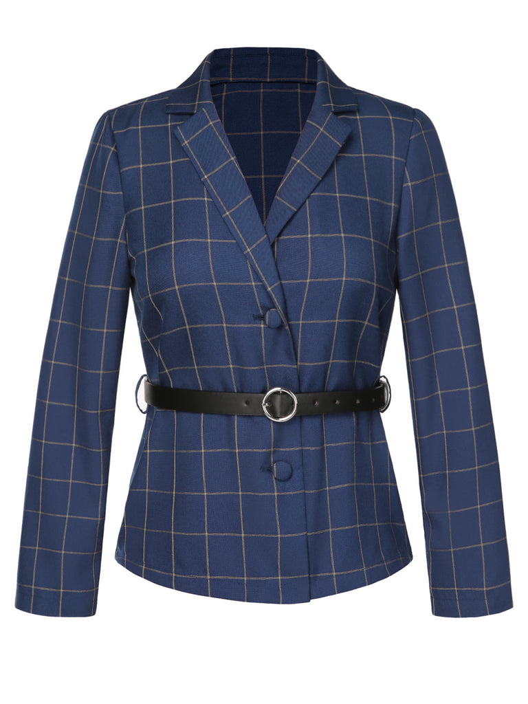 [Pre-Sale] 2PCS 1940s Royal Blue Plaid Lapel Coat & Pants