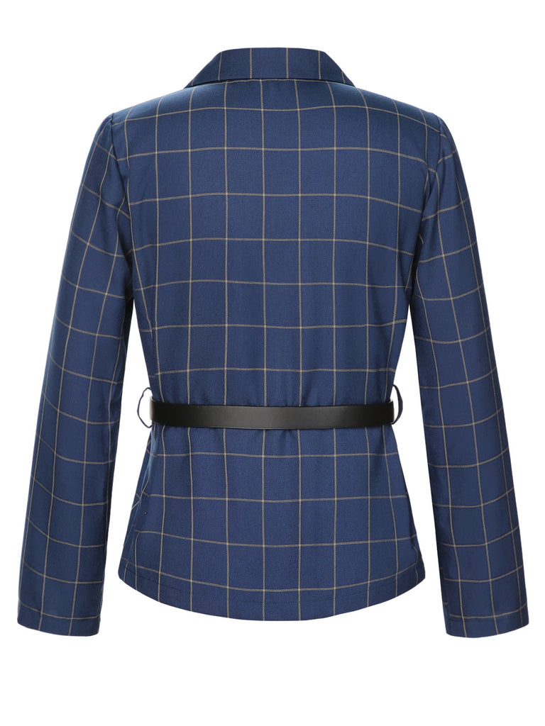 [Pre-Sale] 2PCS 1940s Royal Blue Plaid Lapel Coat & Pants