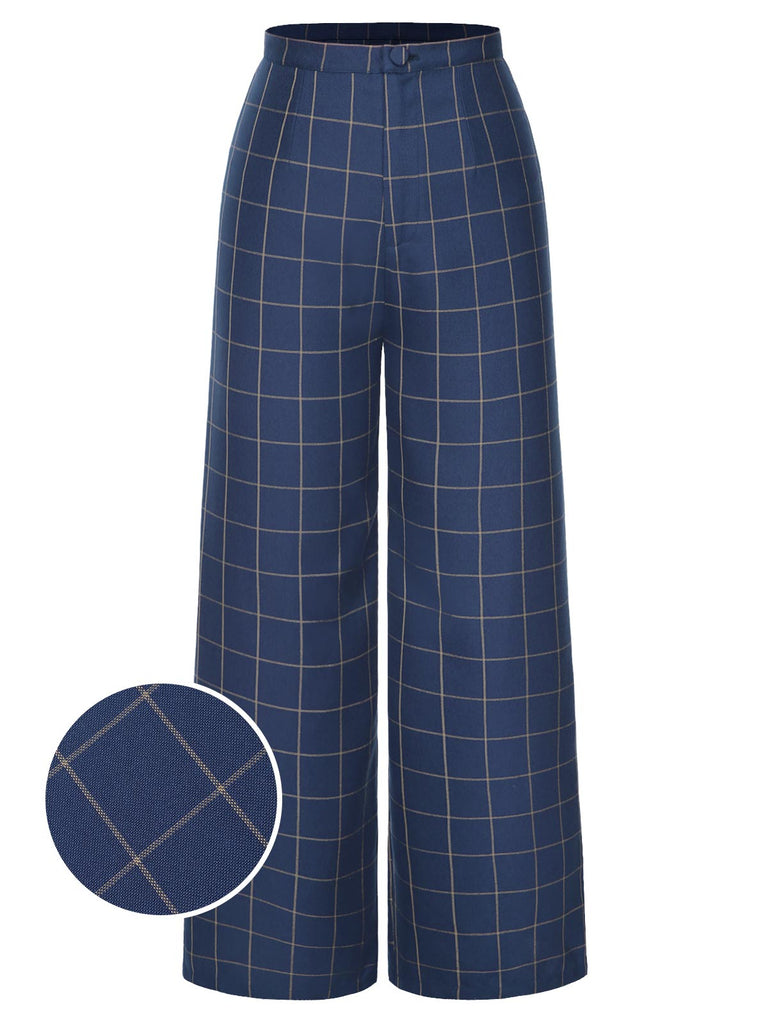 [Pre-Sale] 2PCS 1940s Royal Blue Plaid Lapel Coat & Pants