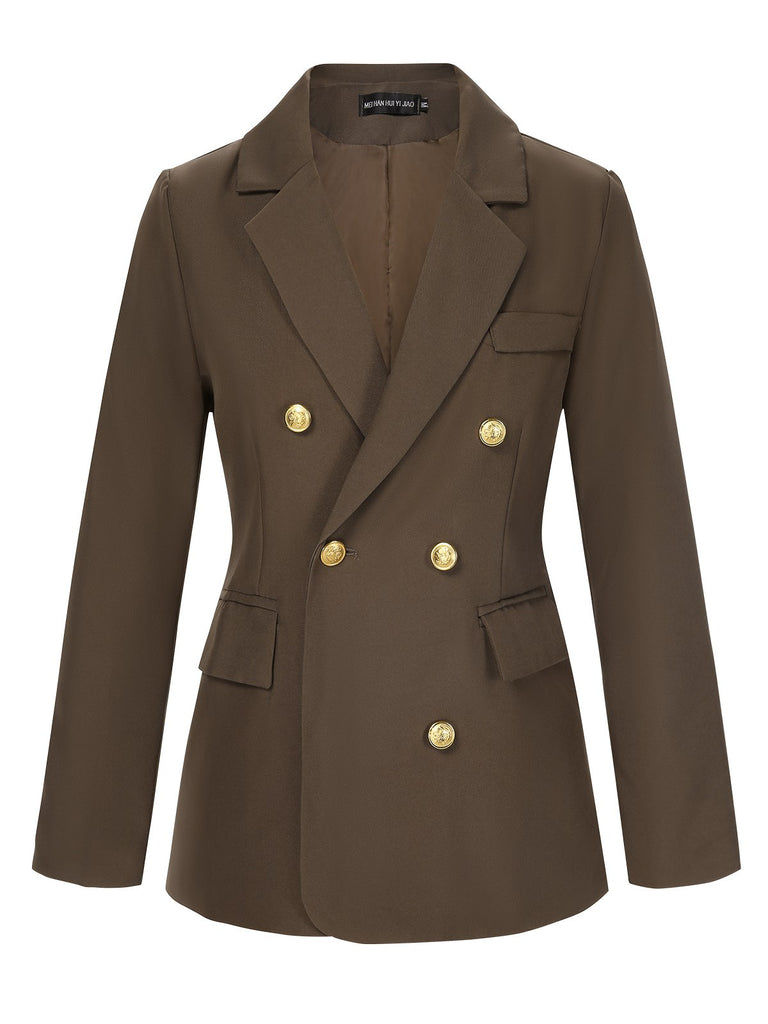 Coffee 1940s Solid Lapel Double Breasted Coat