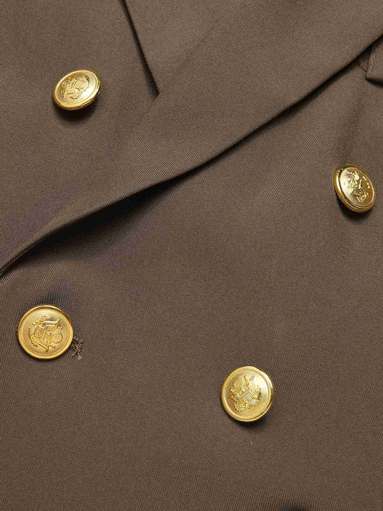 Coffee 1940s Solid Lapel Double Breasted Coat