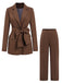 2PCS Brown 1960s Lace-up Blazer Coat & Pants Suit Set