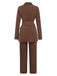 2PCS Brown 1960s Lace-up Blazer Coat & Pants Suit Set