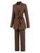 2PCS Brown 1960s Lace-up Blazer Coat & Pants Suit Set