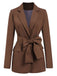 2PCS Brown 1960s Lace-up Blazer Coat & Pants Suit Set