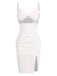 White 1960s Sequins Splicing Slit Dress