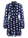 Dark Blue 1930s Polka Dots Hollow Out Ruffle Dress