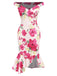 Pink 1930s Off-Shoulder Floral Mermaid Dress