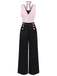 [Pre-Sale] Pink & Black 1950s Solid Sleeveless Jumpsuit With Scarf