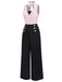 [Pre-Sale] Pink & Black 1950s Solid Sleeveless Jumpsuit With Scarf