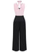 [Pre-Sale] Pink & Black 1950s Solid Sleeveless Jumpsuit With Scarf