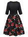 [Pre-Sale] Black 1950s Rose Belt Patchwork Dress