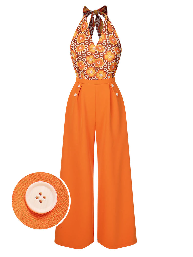 [Pre-Sale] Orange 1960s Floral Halter Jumpsuit