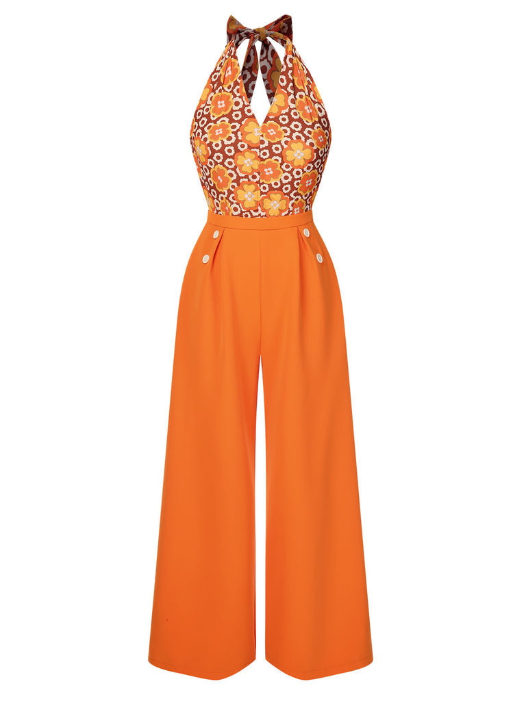 [Pre-Sale] Orange 1960s Floral Halter Jumpsuit