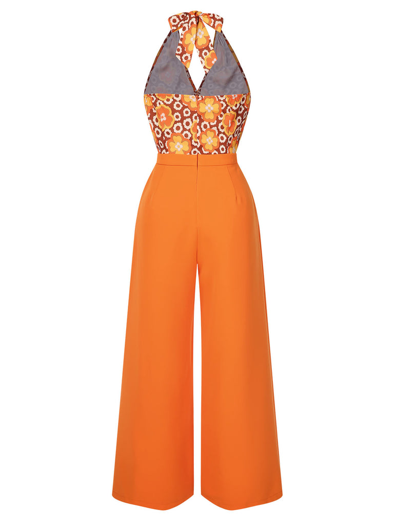 [Pre-Sale] Orange 1960s Floral Halter Jumpsuit