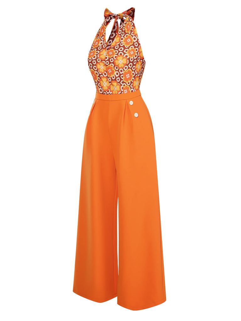 [Pre-Sale] Orange 1960s Floral Halter Jumpsuit