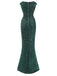 Green 1930s Sequined Glitter Prom Mermaid Dress