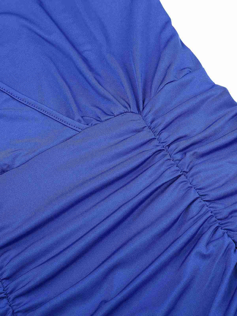 Royal Blue 1960s V-Neck Pleated Dress