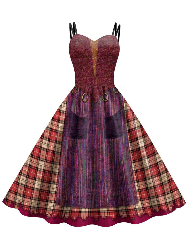 1950s Halloween Plaid Double Straps Dress