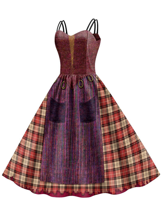 1950s Halloween Plaid Double Straps Dress