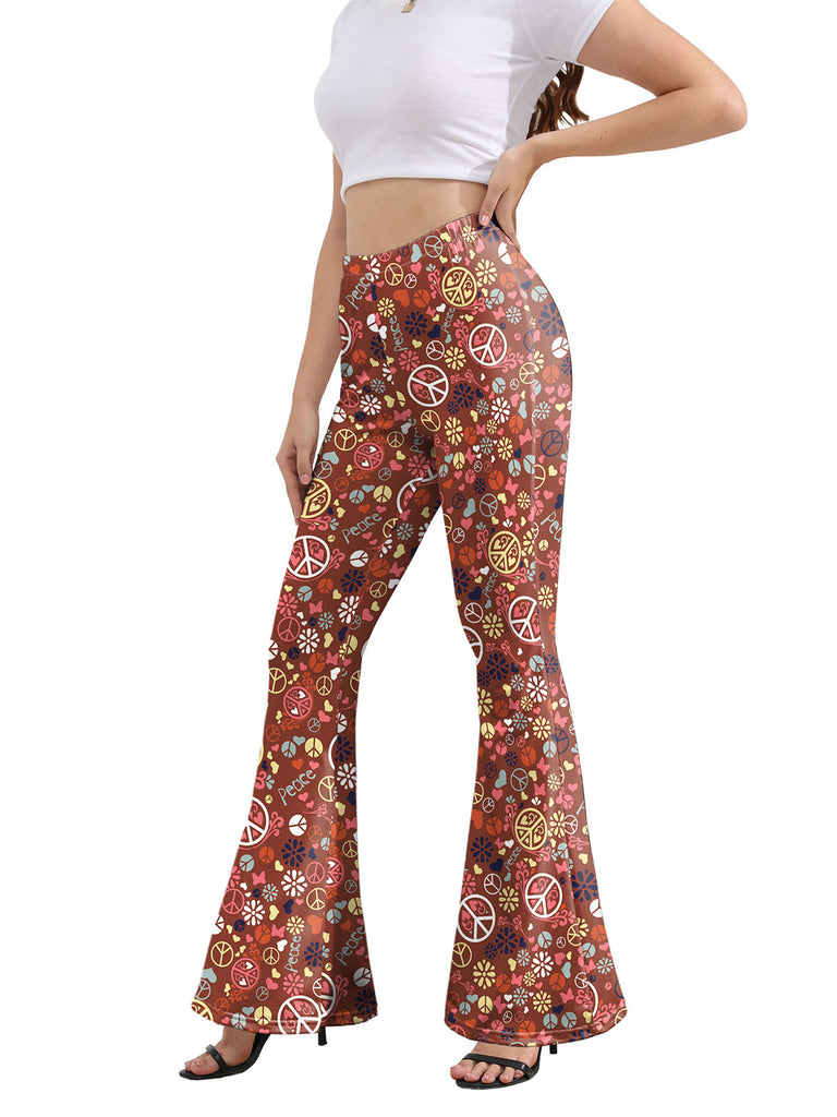 1960s High Waist Floral Flare Pants