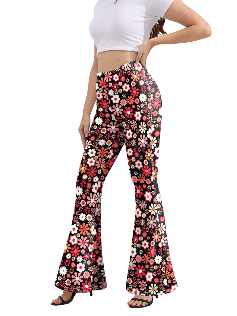 1960s High Waist Floral Flare Pants