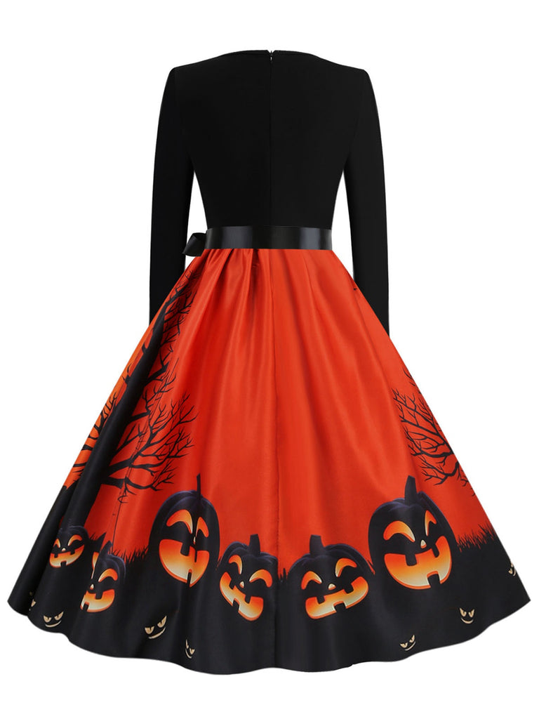 1950s Halloween Patchwork Long Sleeves Dress