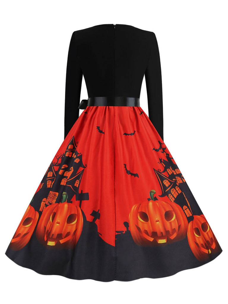 1950s Halloween Patchwork Long Sleeves Dress