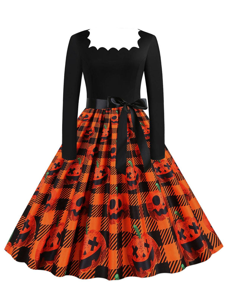 1950s Halloween Patchwork Long Sleeves Dress