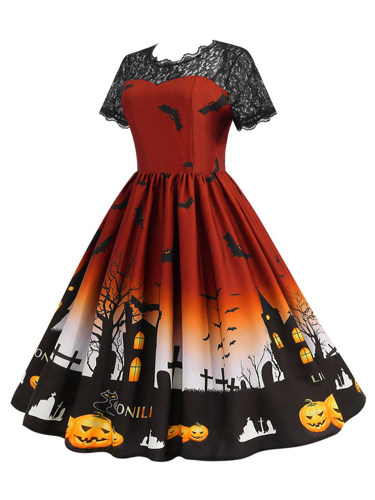 1950s Halloween Lace Patchwork Short Sleeves Dress